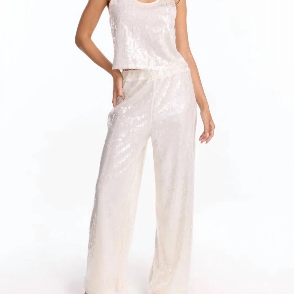 The Noli Shop Sequin Alba Pants and Tank Top Matching Set in Pearl - Size M/L - Picture 2 of 4
